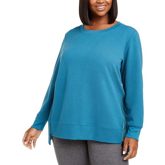 NEW Ideology Sweatshirt Dark Blue Women's Plus Size 1X Side Zipper Activewear - Picture 1 of 6